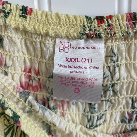 No Boundaries Skirt Womens XXXL (21) Yellow Floral Midi Hi Lo Smocked Waist - Picture 5 of 11